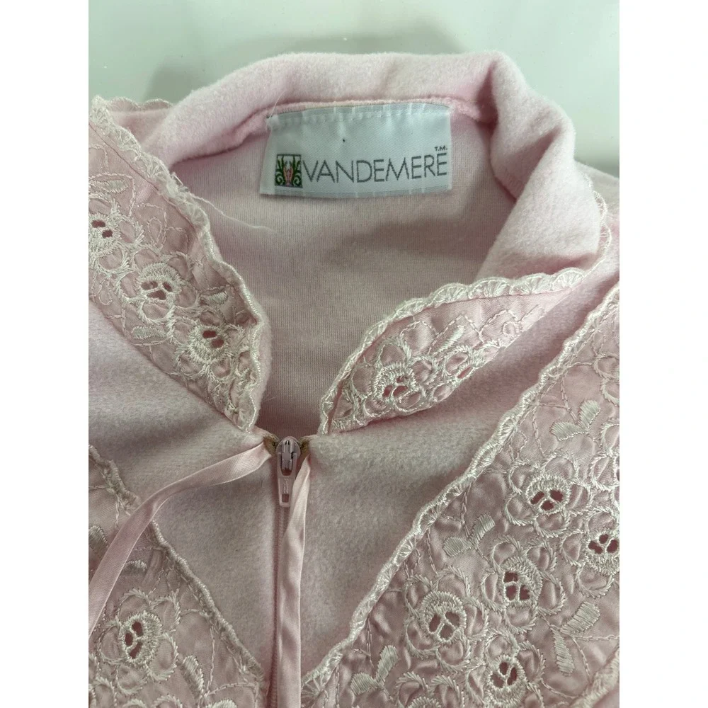 Vintage Vandemere Robe Women L Pink Fleece Zip Front Grandmacore Housecoat